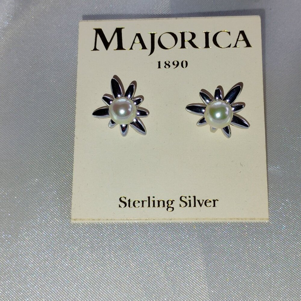 Majorica pearl earrings in sterling silver